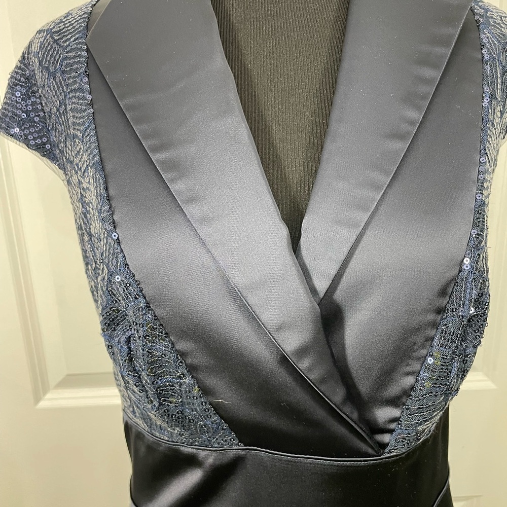 Tadashi Collection Navy Blue Midi Sequins Holiday Cocktail Dress SIZE 8 - Picture 4 of 10